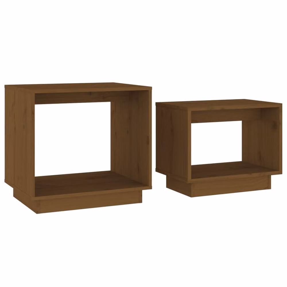 Berkfield Home Nesting Coffee Tables, 2 Piece Set in Honey Brown Solid Pine Wood – 3