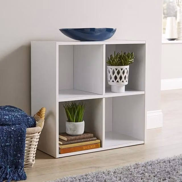 Home Source 4 Cube Freestanding Storage Shelf Unit in White Glossy MDF