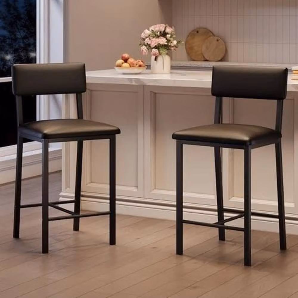 KORVIXA Set of 2 Modern Black Kitchen Bar Stools with Synthetic Leather Cushions – 5