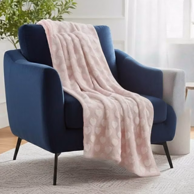 Snug City Heart Design Soft Cosy Decorative Throw Blanket in Pink, W: 150 cm, D: 200 cm – 1