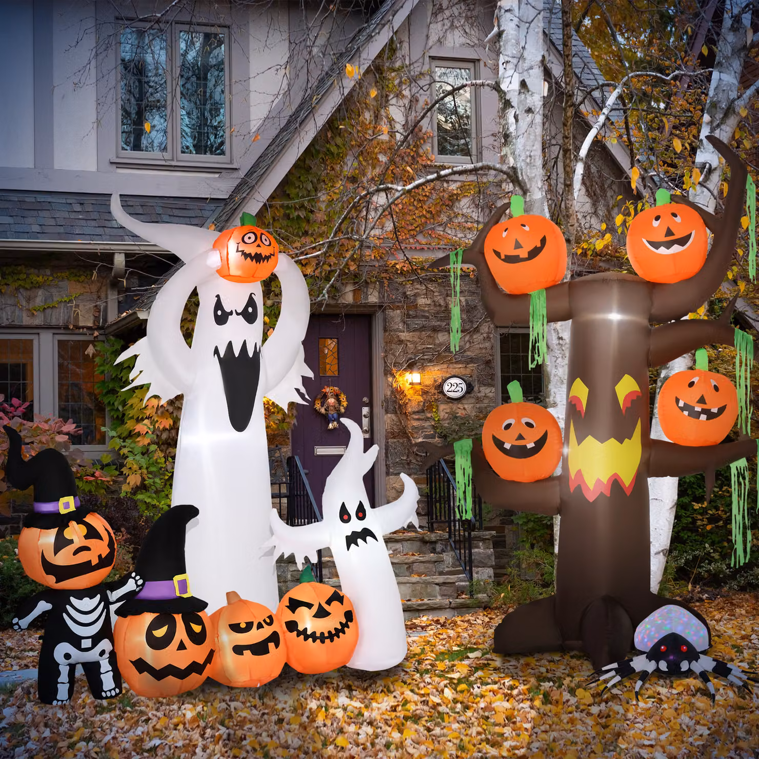 HOMCOM 1.8m LED Halloween Inflatable Floating Ghost and Pumpkin Decoration in White – 7