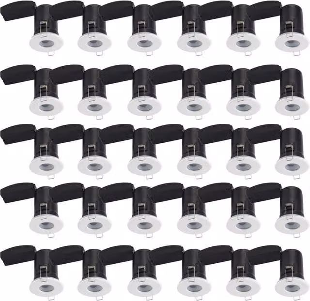First Choice Lighting Set of 30 White IP65 Dimmable Recessed Bathroom Downlights – 1