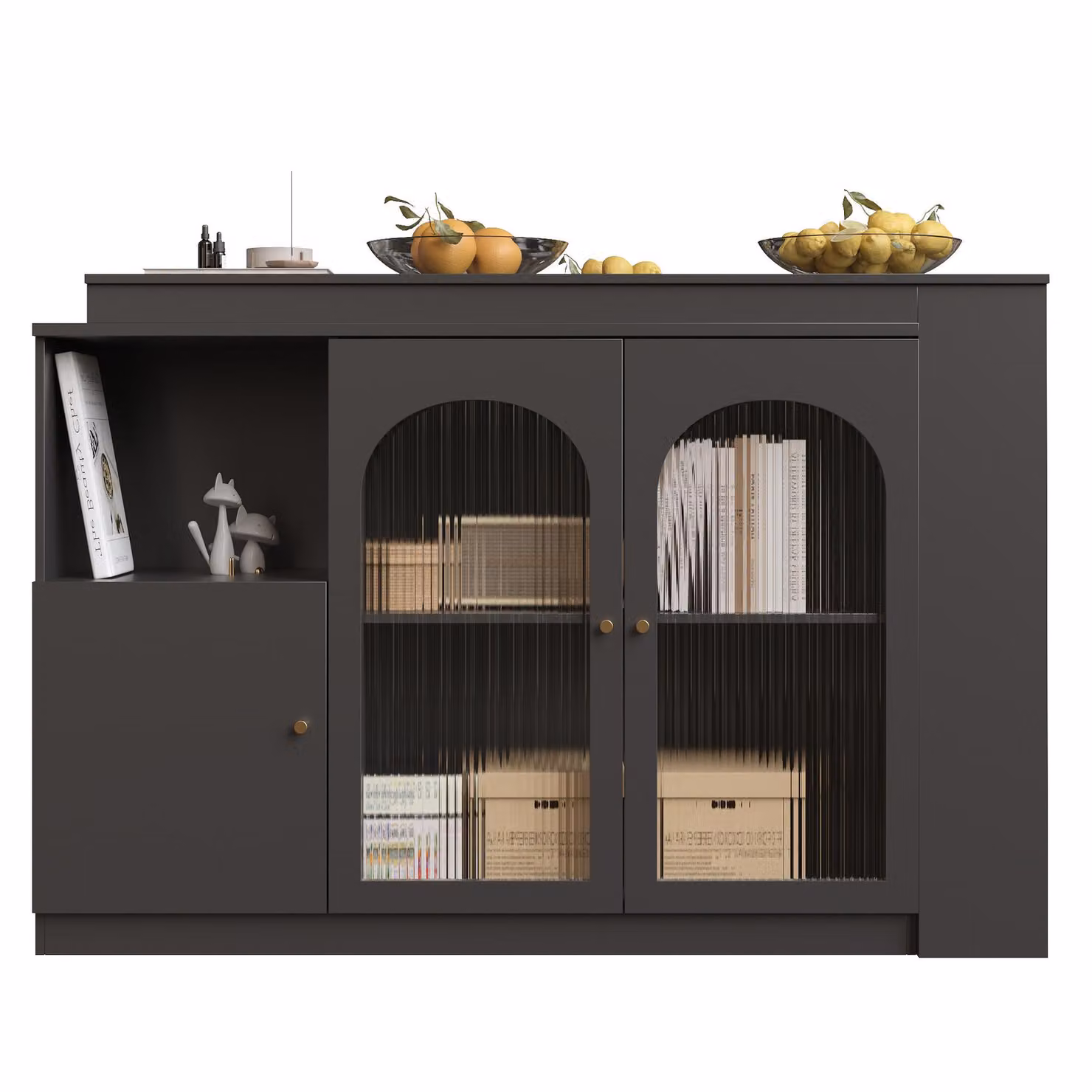 Aosom.UK Black 360 Rotating Kitchen Bar Table with Glass Doors and Versatile Storage, W/D/H: 120 x 120 x 97 cm – 8