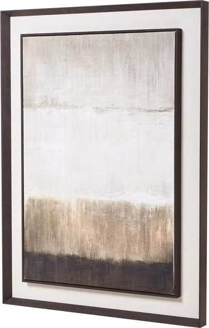 KDMK Abstract Minimalist Linen Wall Art in Brown and White with Dark Frame