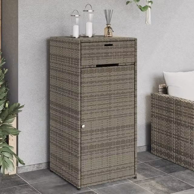 Berkfield Home Grey Poly Rattan Garden Storage Cabinet with Hinged Doors, W/D/H: 55 x 55 x 111 cm