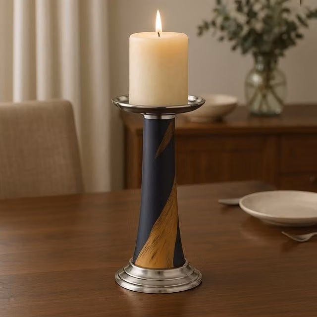 Orsina Modern Pillar Candle Holder in Blue, Gold and Silver