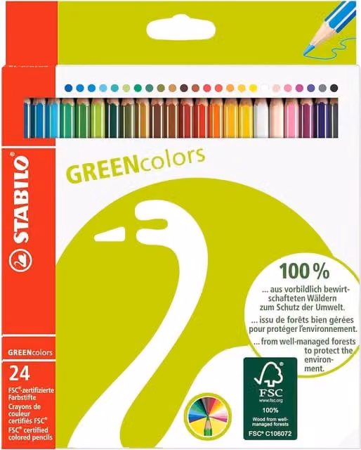 STABILO GREENcolors Multicolour Wood Colouring Pencils, 24 Pack