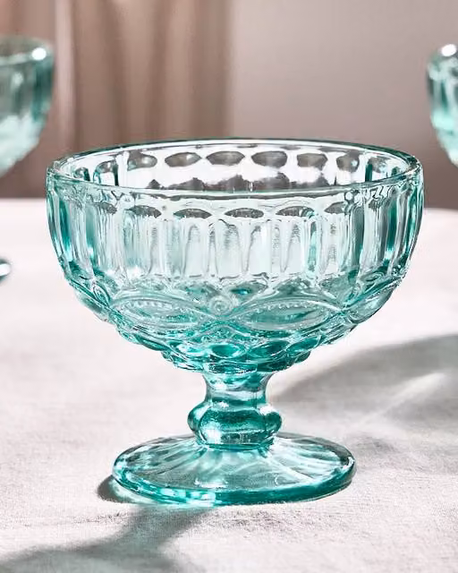 Dibor Set of 6 Vintage Turquoise Blue Glass Trifle Dessert Bowls, H10 x W12 cm – 1