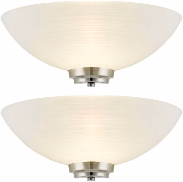 Loops 2 Pack Dimmable LED Wall Lights in Satin Chrome and White with Glass Dome Shades – 1