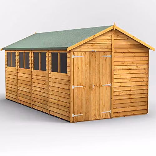 Powersheds Premium Apex Overlap Wooden Shed in Natural Brown with Gable Roof and Security Features, W/D/H: 258 x 239.1 x 239.1 cm – 1