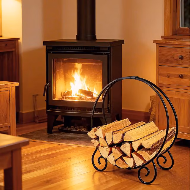 COSTWAY Collapsible Metal Firewood Rack Log Hoop in Black