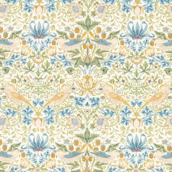 William Morris Strawberry Thief Fabric in Apple Blush Multicolour