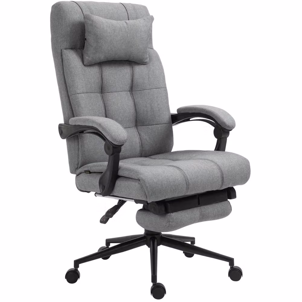 STILVORA Grey Fabric Office Task Chair with Footrest and Headrest – 3