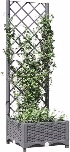 Berkfield Home Garden Planter with Trellis in Light Grey, W/D/H: 40 x 40 x 121.5 cm