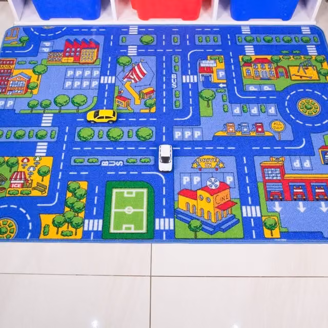 The Rug House Kids Roads Play Mat, Multicolour, W: 165 cm, D: 100 cm