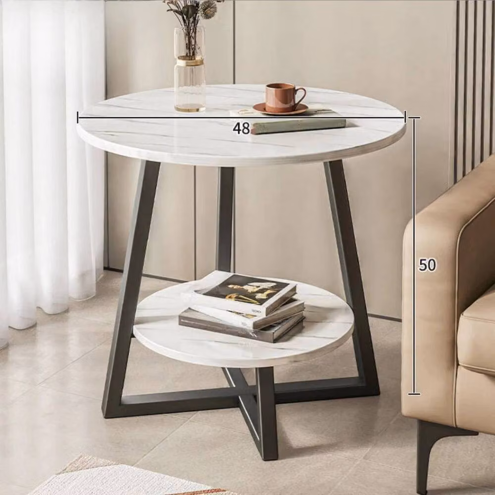 EONLION 2 Tier White Modern Sofa Side End Table, W/D/H: 48 x 48 x 55 cm – 2