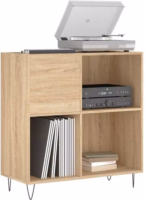 Berkfield Home Record Cabinet in Sonoma Oak and Beige, W/D/H: 84.5 x 38 x 89 cm