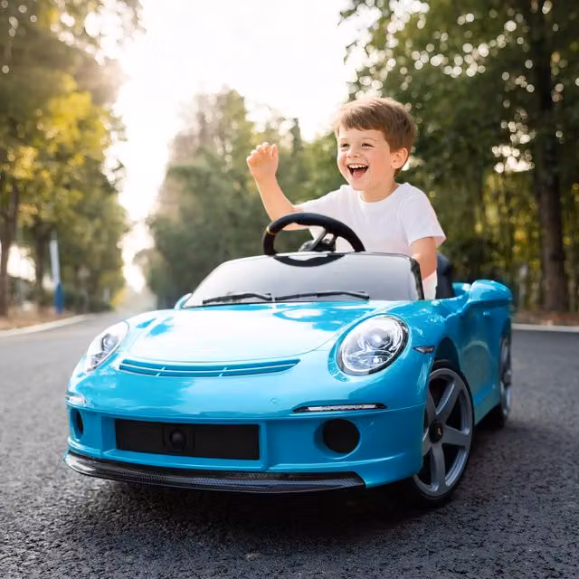 AIYAPLAY RUF GT Licensed 12V Electric Ride On Car for Kids with Light and Sound, Blue