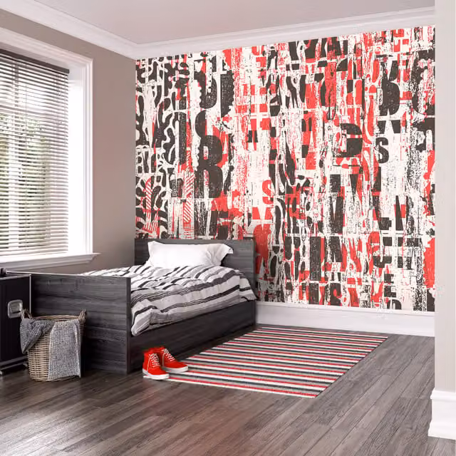 Origin Murals Letterpress Graffiti Abstract Industrial Wall Art in Red and Black, Large