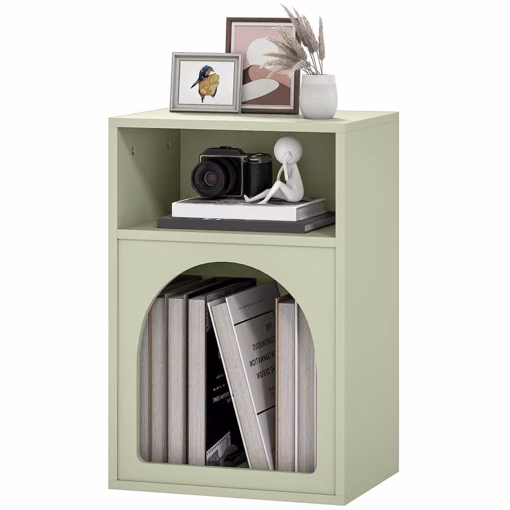 STILVORA Modern Green Bedside Table with 2 Open Compartments – 3