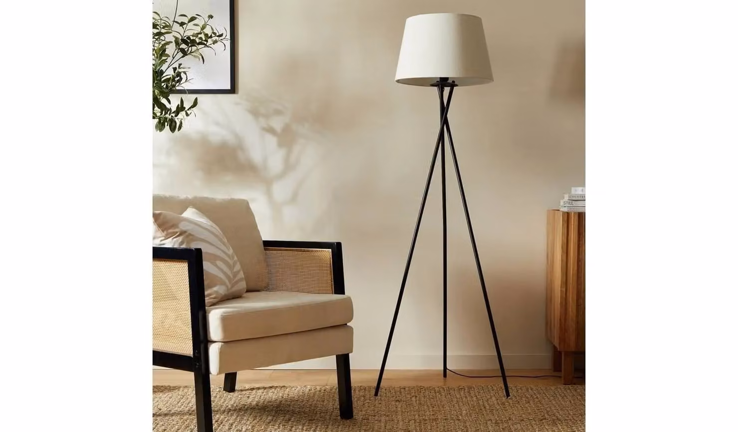 Cheap Furniture Warehouse Cortillo Modern Metal Tripod Floor Lamp Base, Black, Height: 135 cm
