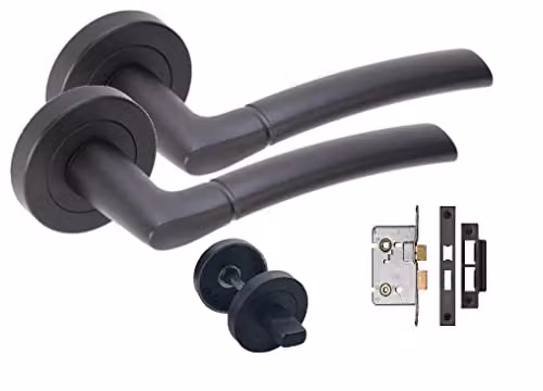 Golden Grace Indiana Lever Latch Door Handles on Rose, Matt Black Finish – 1