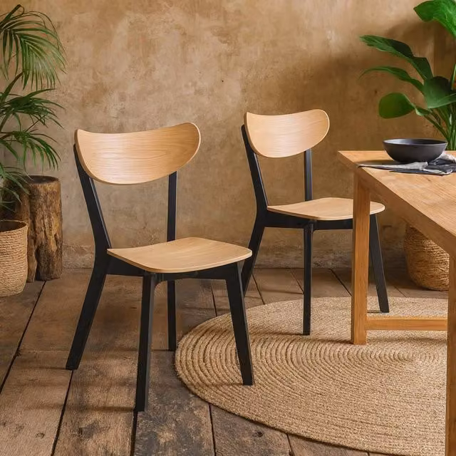 Wyld Haus Saffron Set of 2 Dining Chairs in Natural Oak with Black Lacquer Frame