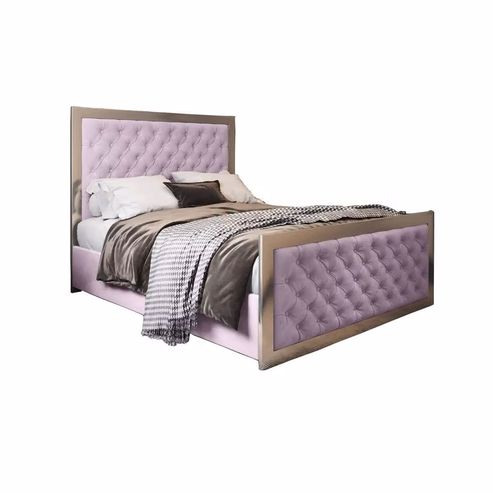 KDMD Mawdesley Upholstered Soft Velvet Designer Bed Frame in Pink and Black, W/D/H: 90 x 190 cm – 2