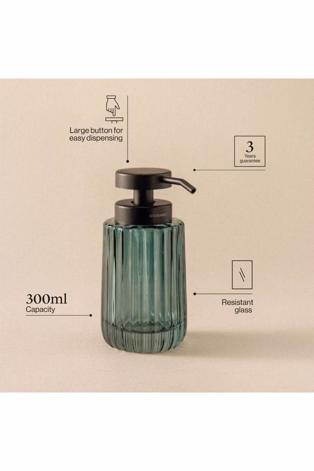 Cosmic Lido Collection Soap Dispenser in Dark Green, 300 ml, Resistant Glass – 2