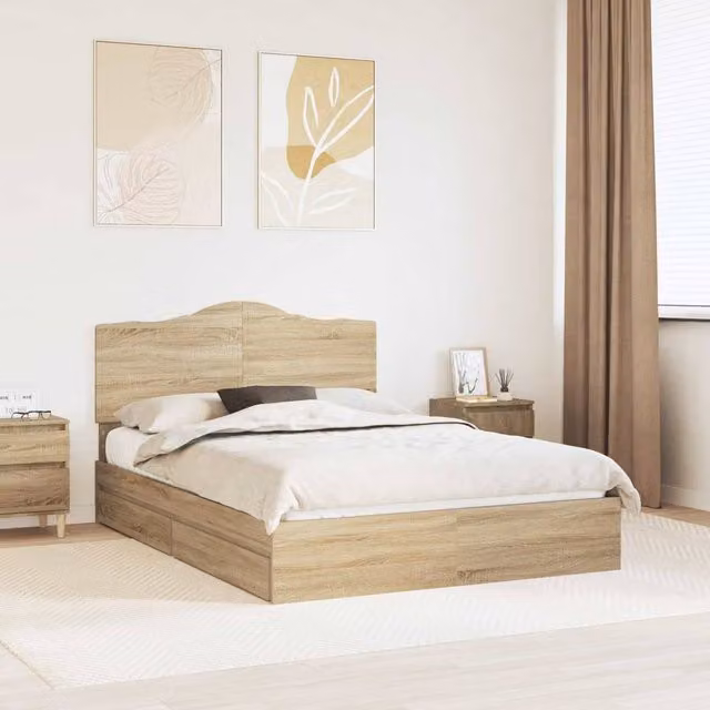 Berkfield Home Sonoma Oak Storage Bed with Drawers, Brown, W/D/H: 140 x 200 cm