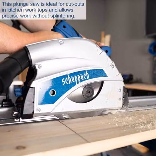Scheppach PL55 1200W 160mm Plunge Saw Kit with 5.5m Guide Rail, Blue – 3