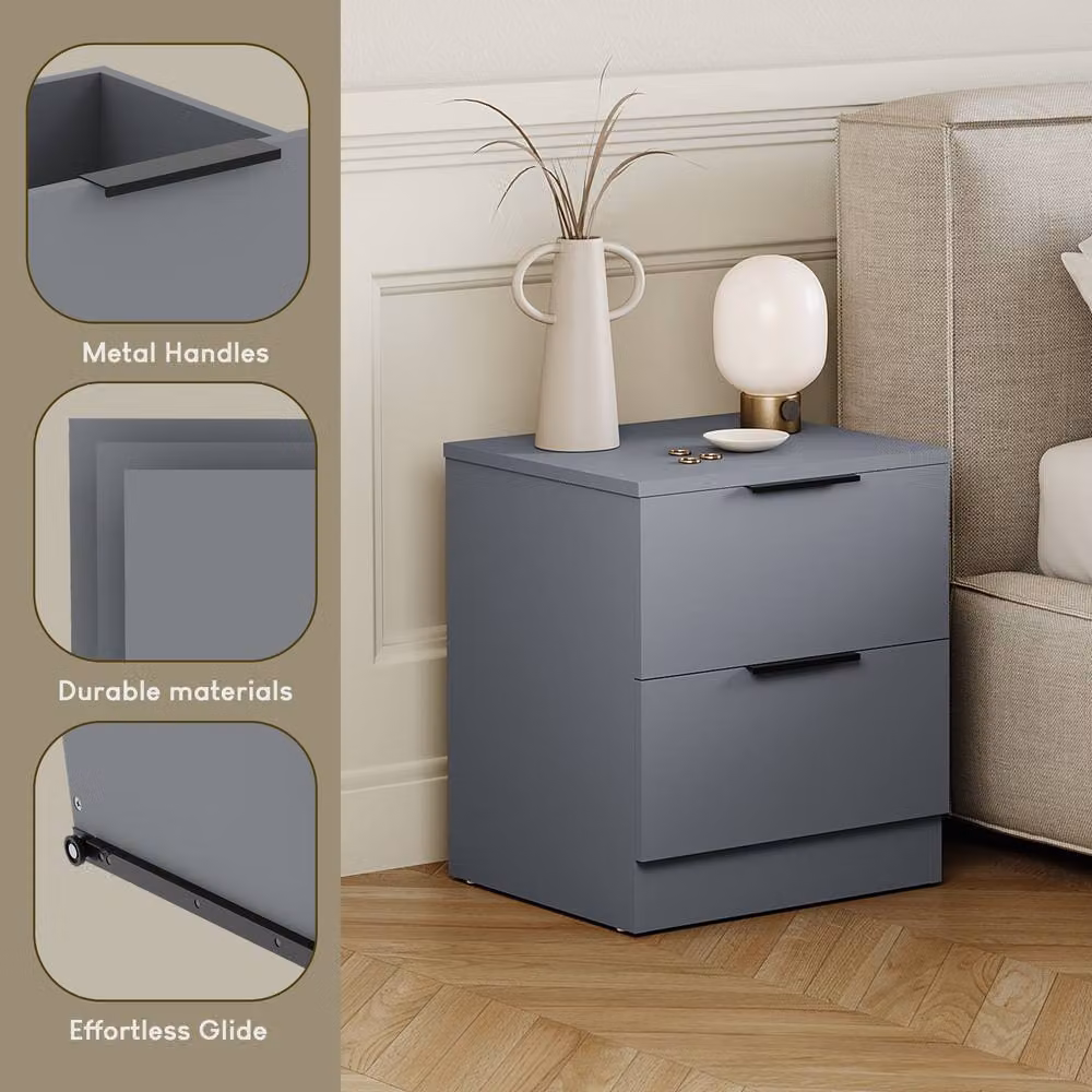 Vida Designs Trega 2 Drawer Bedside Chest Space Saving Unit, Set of 2, Grey – 3