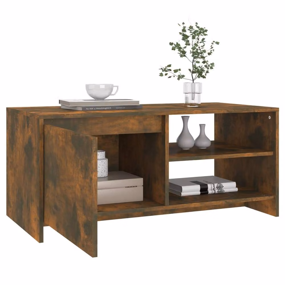 Berkfield Home Modern Rectangular Coffee Table in Smoked Oak Brown, W/D/H: 102 x 50 x 45 cm – 3