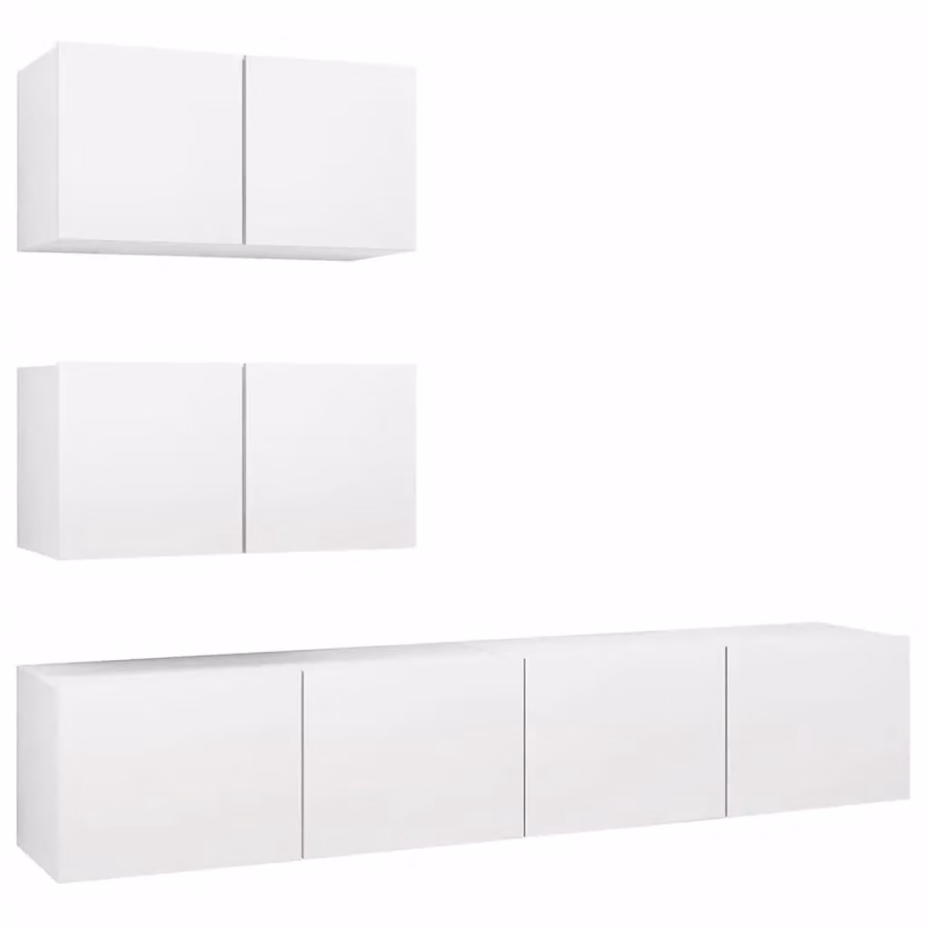 Berkfield Home Modern 4 Piece White Engineered Wood TV Cabinet Set with Media Compartments