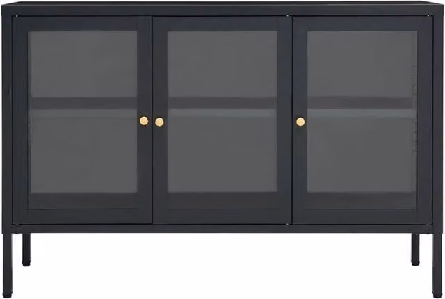 Berkfield Home Anthracite Sideboard in Black Steel and Glass, W/D/H: 105 x 35 x 70 cm