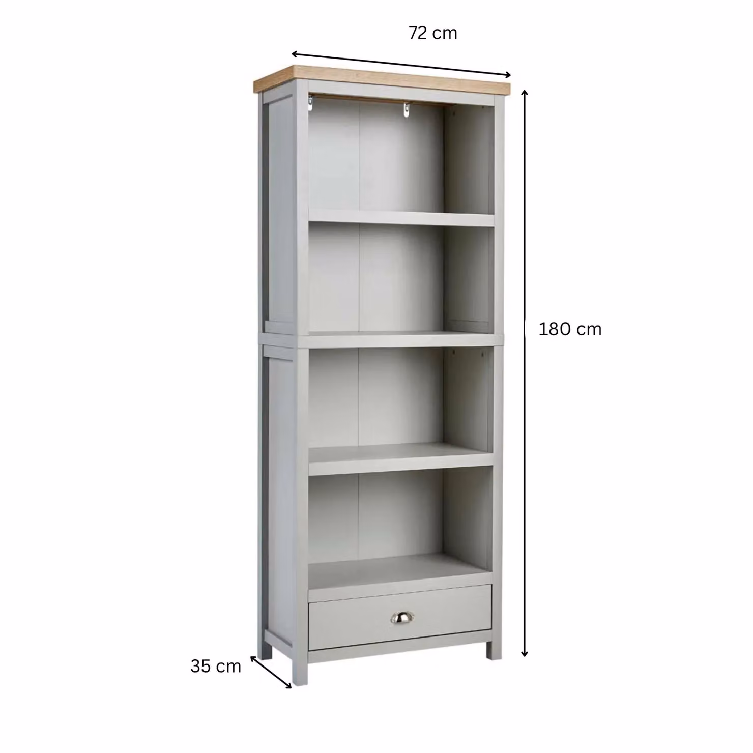 Home Source Oak Tall Bookcase Display Unit with 4 Bookshelves and Storage Drawer in Grey – 3