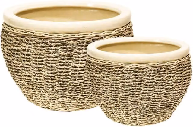 Lemon Pavilion Furniture and Decor Nested Seagrass Pot Covers, Set of 2, Beige and Sand – 1