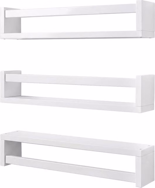 Levede Set of 3 White Solid Wood Floating Nursery Book Shelves for Childrens Rooms – 1