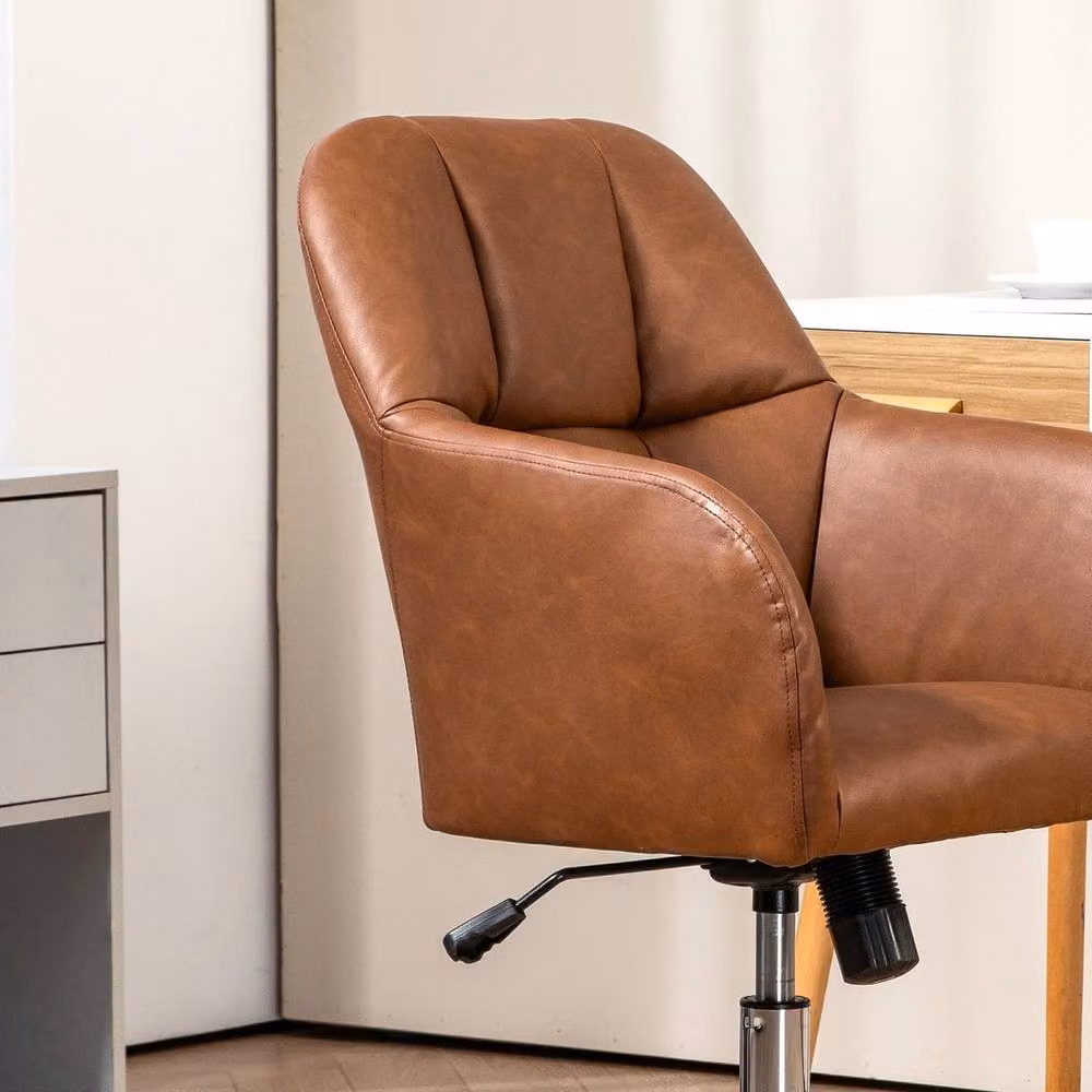 NESTLUNE Brown PU Leather Swivel Computer Task Chair for Home Office – 3