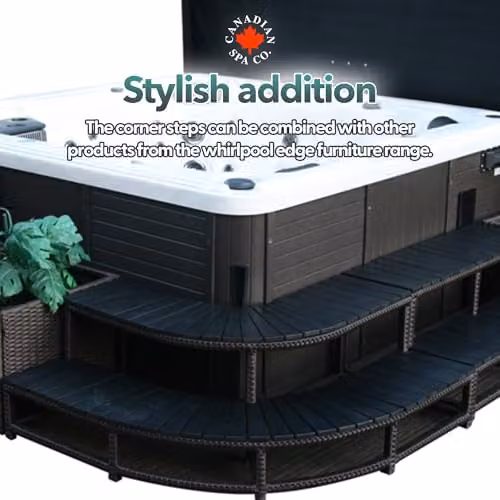 Canadian Spa Co. Corner Hot Tub Steps in Brown Wood Look Plastic, Non-Slip and Weatherproof – 6