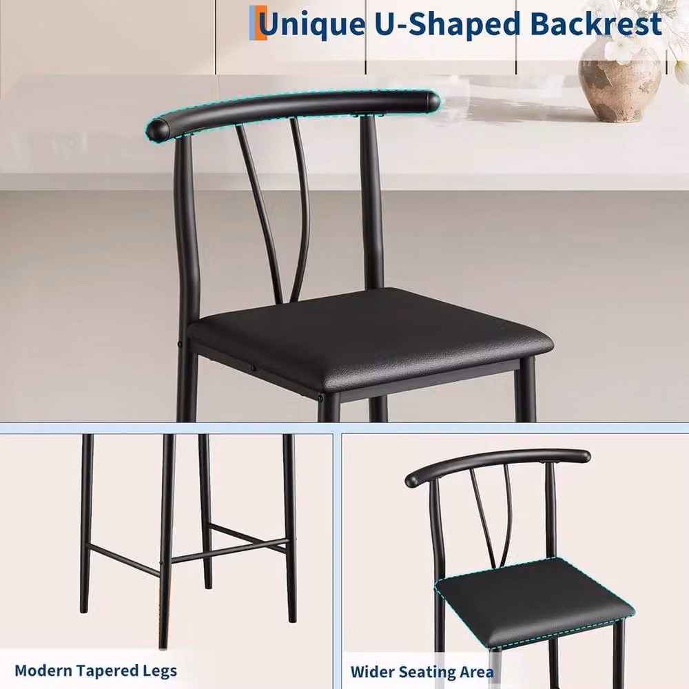 KORVIXA Set of 2 Modern Black Synthetic Leather Kitchen Barstools with Backrest and Footrest – 3
