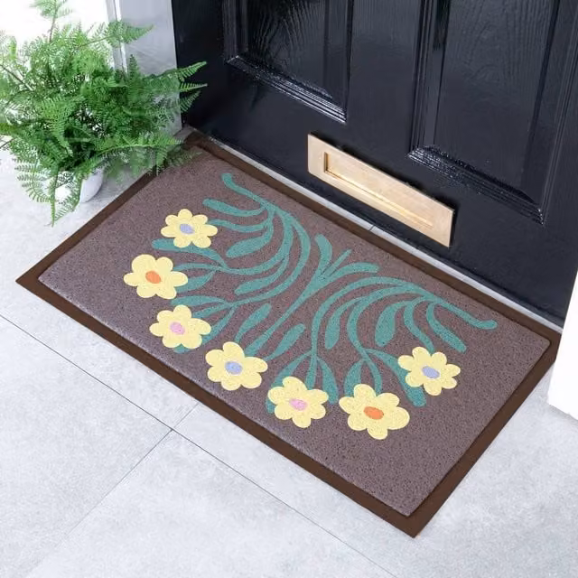 Artsy Mats Elizabeth Olwen Yellow Flowers Indoor/Outdoor Doormat, Brown and Yellow, W: 70 cm, D: 40 cm