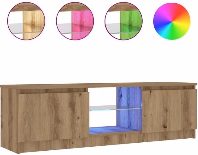 Berkfield Home Modern Artisan Oak TV Cabinet with LED Lights in Brown, W/D/H: 120 x 30 x 36 cm