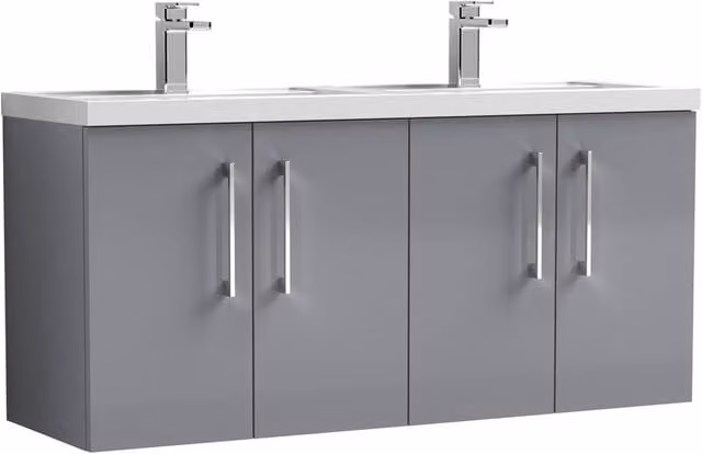 Balterley Level 4 Door Wall Hung Bathroom Unit with Double Polymarble Basin in Satin Grey, W: 120.5 cm