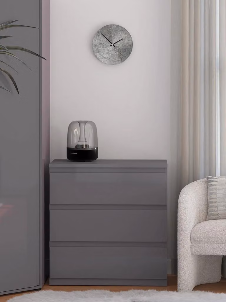 Layton Gloss 3 Drawer Chest in Grey with Modern Handle-Free Design