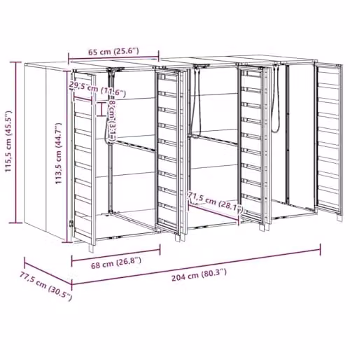 vidaXL Steel Wheelie Bin Storage for 3 Bins, Anthracite, W/D/H: 204.0 x 115.5 x 65.0 cm – 3