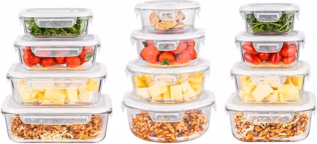 Innoteck 12 Piece Airtight Glass Storage Container Set in Transparent, Microwave, Freezer and Dishwasher Safe