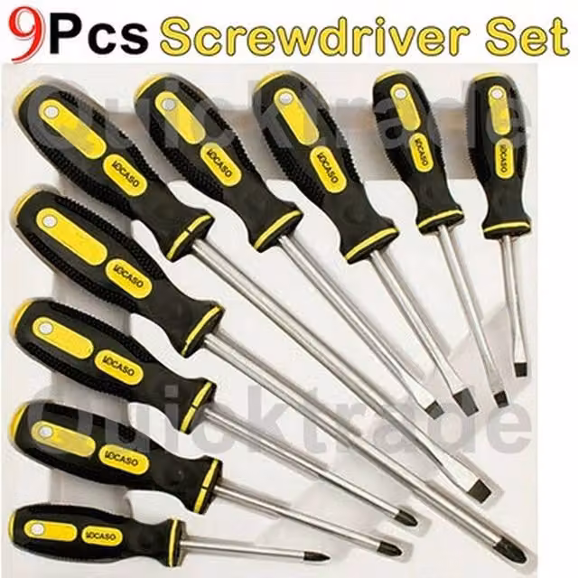 NESTLUNE 9-Piece Magnetic Screwdriver Set with Philips and Slotted Bits in Black, W: 520 cm