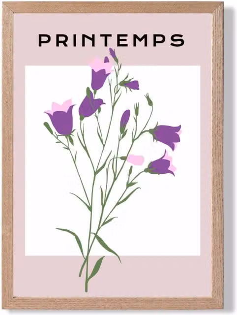 ARTZE Purple Wildflower Floral Framed Print with Oak Frame