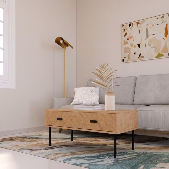 Seconique Modern Rectangular Coffee Table in Oak Finish